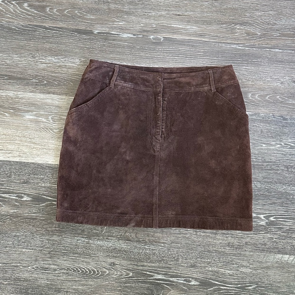VTG Emanuel Ungaro Liberté Chocolate Brown Suede Mini Skirt Petite 10/44